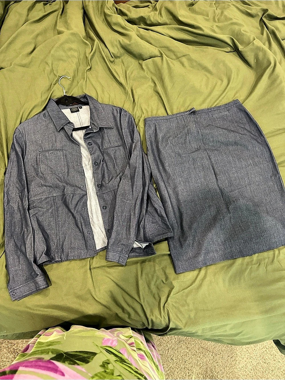 Gray Button-Front Skirt Set